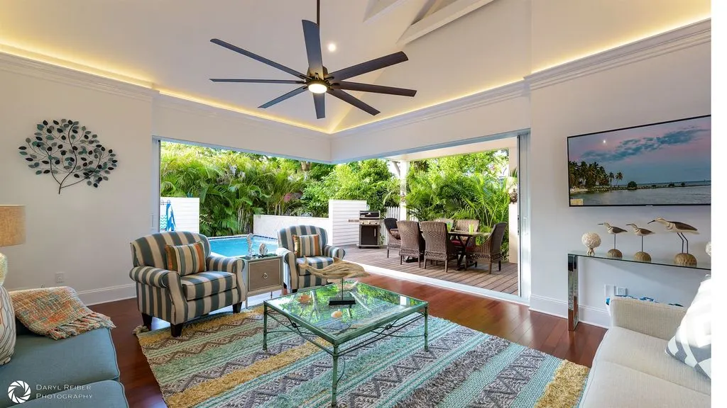 Living room opening to the shaded lanai